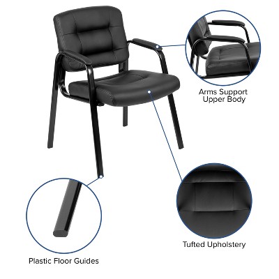 Black Leather Mid-Back Executive Reception Chair with Metal Frame