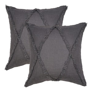 HomeRoots Set of Two Dark Gray Diamond Cotton Throw Pillow With Fringe - 1 of 4