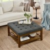 KTMBDW Large Square Upholstered Linen Ottoman Coffee Table, Large Footrest Ottoman with Wood Shelf-Linen - 3 of 4