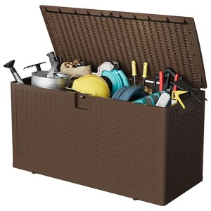 Deck Box, Weatherproof Outdoor Storage Box, Lockable Outdoor Storage Bin for Patio Cushions, Garden Tools, Pool Supplies, Package Delivery - 1 of 4