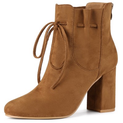 Allegra K Women's Lace Up Round Toe Drawstring Block Heel Ankle Boots