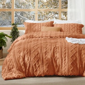 Tufted Boho Comforter Set Bed Set GentleSoft Farmhouse Shabby Chic Embroidery Bedding - 1 of 4