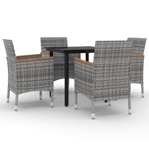 vidaXL Patio Dining Set Outdoor Table and Chair Set Poly Rattan and Glass - Gray 31.5" Table Length 4 Items - 1 of 4