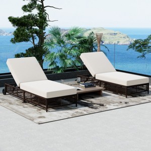 Adjustable 5-Position Rattan Outdoor Lounge Chair with Wheels, Cushions, Weather-Resistant Frame for Patio & Pool -Coolbibila - 1 of 4