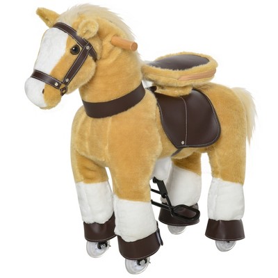 Qaba Ride-on Walking Rolling Kids Horse with Easy Rolling Wheels Soft Huggable Body & a Large Size for Kids 3-8 Years