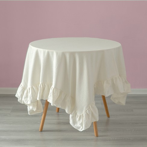 Deerlux 100% Pure Linen Washable Tablecloth With Ruffle Trim : Target