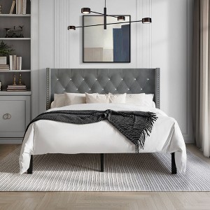 ChaletPosh Velvet Upholstered Bed - 1 of 4
