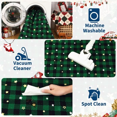 Christmas Area Rug, Christmas Plaid Print Throw Carpet with Non Slip Backing, Low Pile Stain Resistant Floor Carpet for Living Room, Bedroom