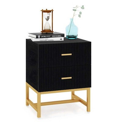 NicBex 19.69"Nightstand with 2 Drawers and Metal Legs,Bedside Cabinet with Wooden Top for Bedroom,Living Room