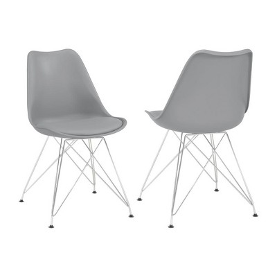 Simple Relax Set of 2 Leatherette and Metal Dining Chairs in Grey