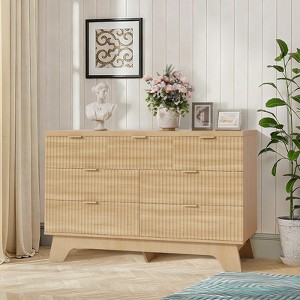 Fluted Dresser for Bedroom with 7 Drawers, 47" Wide Modern Dresser with Gold Handle, Closet Dressers with Drawers for Living Room,Hallway,Entryway,Oak - 1 of 4