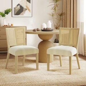 KWPZQEB Rattan Dining Chair Without Arms, Boho Chairs with Upholstered, Kitchen Chairs with Vintage Rattan Backrest, Side Chair for Dining Room - 1 of 4