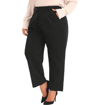 Agnes Orinda Women's Plus Size Elastic Waisted Business Work Long Straight with Pocket Suit Pants