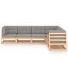 vidaXL Patio Furniture Set 6 Piece Outdoor Sectional Sofa Solid Wood Pine - Natural With Cushions - 3 of 4