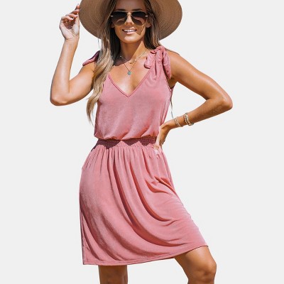 Women's Smocked Tie Strap Cover Up Dress - Cupshe-l-pink : Target