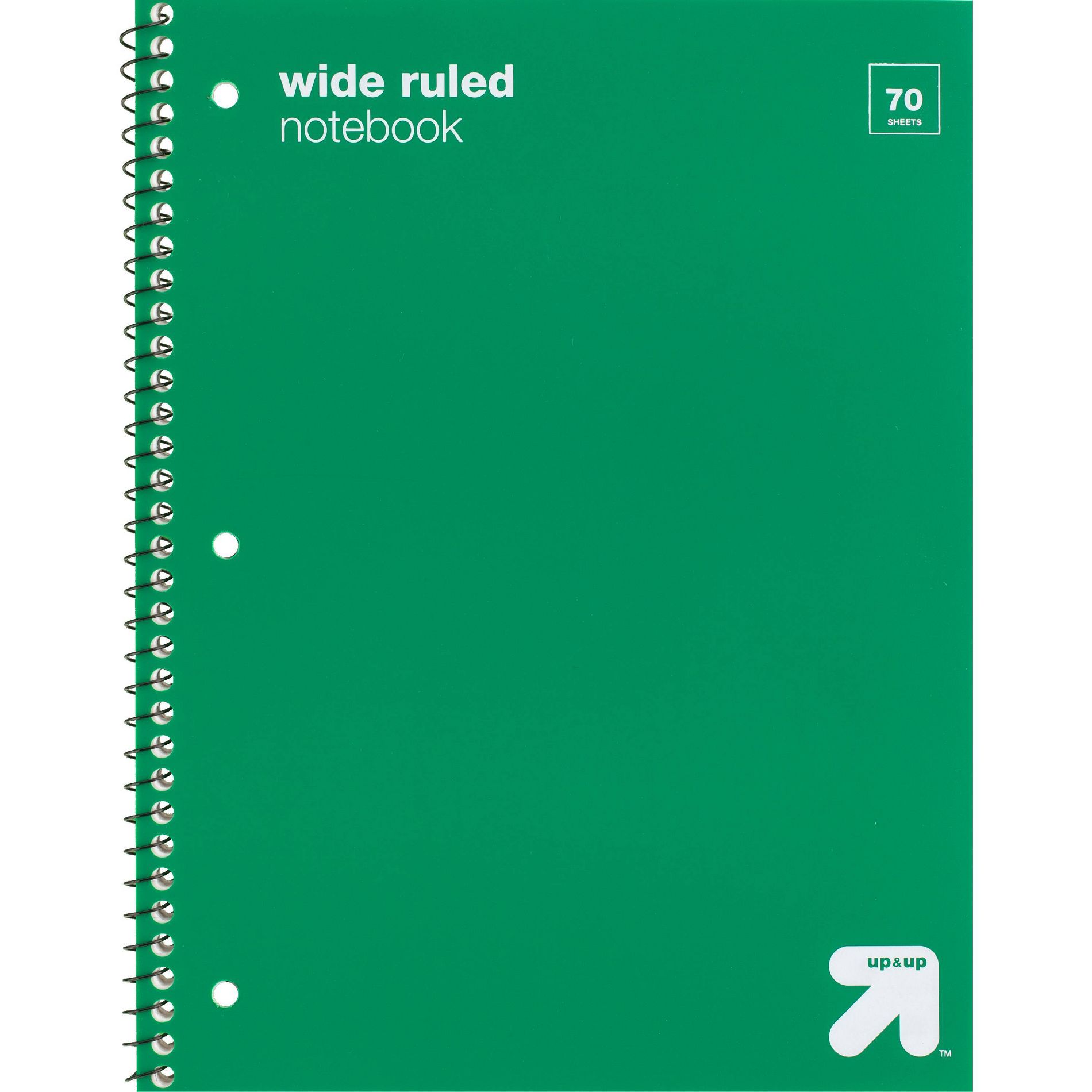 Wide Ruled Green 1 Subject Flexible Plastic Cover Spiral Notebook - up&up™: Single Subject, Perforated, 3 Hole Punched