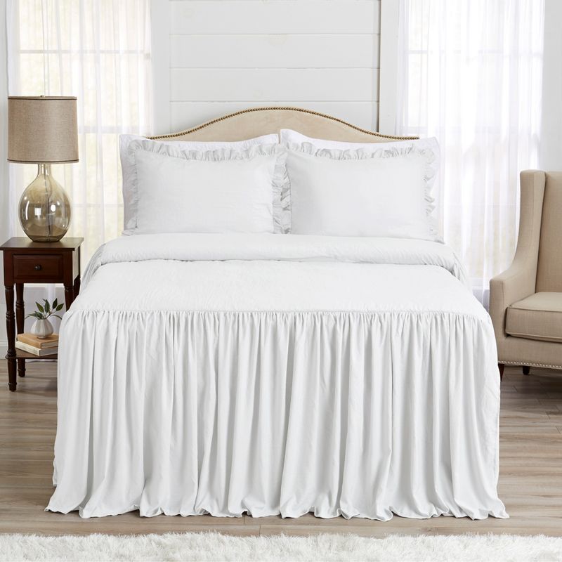 Sweet Jojo Designs Gender Neutral Unisex Queen Duvet Cover Bedding Set Gathered Bedspread White 3pc, 2 of 6