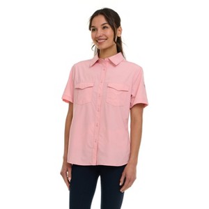 Canada Weather Gear Women's Short Sleeve 4-Pocket Button-Up Shirt – Lightweight Utility Collared Top with Chest, Side Seam Pockets - 1 of 4