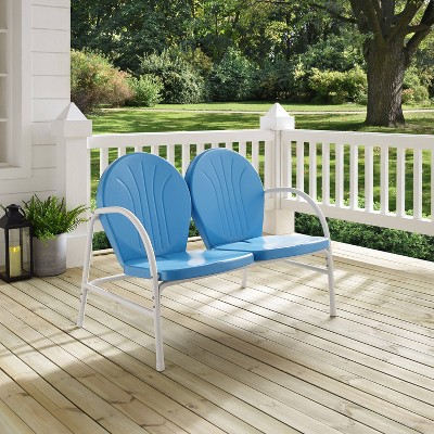 Sky Blue and White Metal Outdoor Loveseat