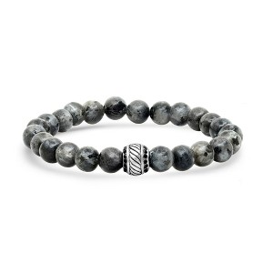 Steeltime Men's gray agate, stainless steel and black simulated diamonds beaded bracelet - 1 of 4