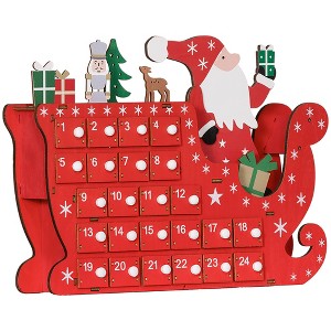 HOMCOM Christmas Advent Calendar with 24 Countdown Drawers, Reusable Wooden Holiday Decor, Xmas Gift for Kids Adults, Red - 1 of 4