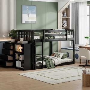 Polibi Space-Saving Twin or Full Bunk Bed with Reversible Ladder and Storage Space - 1 of 4
