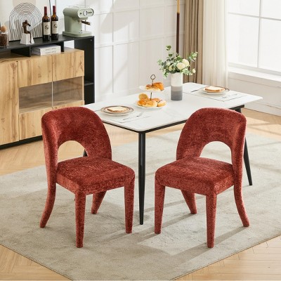 Chenille Upholstered Dining Chairs Set of 2 with Open Backs Armless Dining Chairs with Metal Legs for Kitchen,Frmhouse,Dining Room-The Pop Home