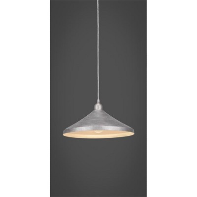 Toltec Lighting Vintage 1 - Light Pendant in  Aged Silver with 14” Aged Silver Cone Metal Shade Shade