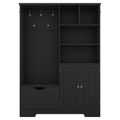 NicBex 52.7 inch Hall Tree for Hallway,Modern Coat Racks with Open Shelves and Shoe Cabinets,Entryway Furniture for Hallway,Living Room,Bedroom