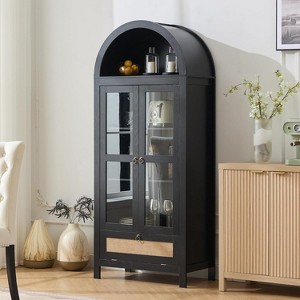 TYBOATLE 73" Tall Arched Pantry Cabinet with Glass Door, Drawer & Anti-Tip Kit – Versatile Storage Cupboard for Kitchen or Dining Room - 1 of 4