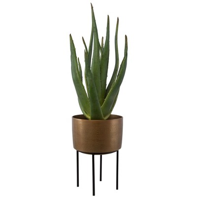 Uttermost Arabia Aloe Planter 37"H Faux Plant with Antique Brass Pot and Black Metal Stand Indoor Home Decor, 3 of 5