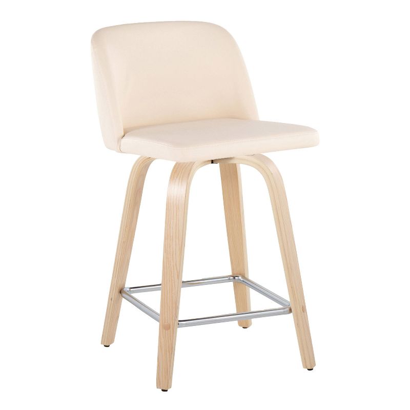 Set of 2 Toriano PU Leather Counter Height Barstools Natural/Cream/Chrome - LumiSource, 3 of 9