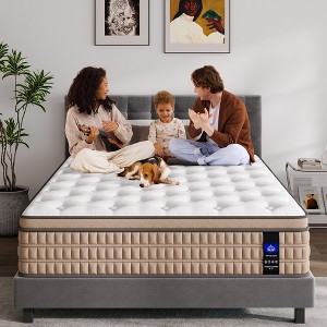 Whisen 14" King Hybrid Mattress, Memory Foam Mattress, Pocket Innerspring, Fiberglass-Free - Beige & White - 1 of 4