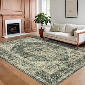 Indoor Retro Soft Washable Area Rug Vintage Medallion Printed Rugs for Living Room Low Pile Non Slip Carpet for Bedroom Decor - 1 of 4