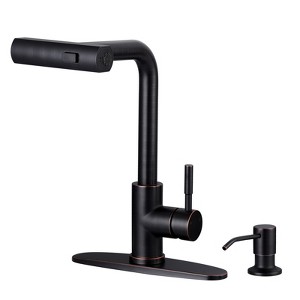 WOWOW 3 Modes Single Handle Waterfall Pull Down Sprayer Kitchen Faucet with Soap Dispenser in Brushed Nickel - 1 of 4