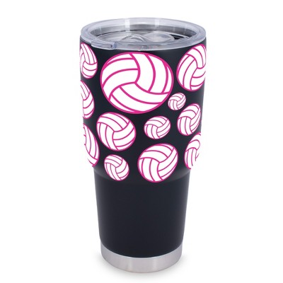 100 North 30 Ounce Stainless Steel On the Go Travel Tumbler With Push Top Lid, Volleyball Black