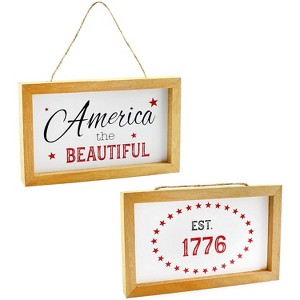 AuldHome Design 4th of July Signs, Set of 2 Decorative Wood Americana Patriotic Signs; Memorial Day and Independence Day Home Decor, 8.5 x 5 Inches - 1 of 4