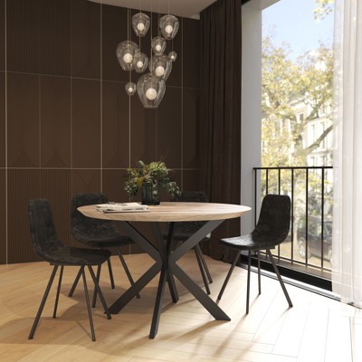 LeisureMod Ravenna 47" Round Wood Dining Table with Modern Metal Base - Sleek Design, Perfect for Dining Rooms