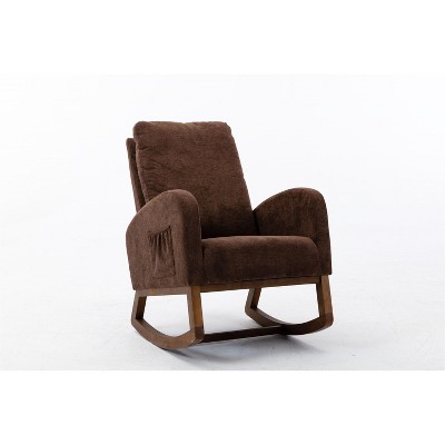 NicBex Linen Fabric Glider Rocking Chair with Side Pocket,Upholstered Nursery Rocking Chairs with High Backrest,Nursing Chair for Bedroom