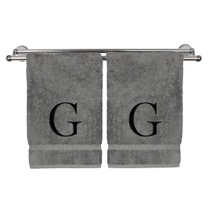 BC BARE COTTON Monogrammed Hand Towel, 100% Turkish Cotton - Set of 2 - Gray - Black Block - 1 of 4