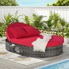 Coolbibila-Outdoor Round Daybed, Sun Lounger With Backrests And Foldable Cup Trays, Reclining Outdoor Lounger Wicker With Cushions And Pillows - 2 of 4