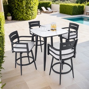 Sapphtopaz Patio Dining Set Modern Outdoor Table and Chairs Set with 4 Swivel Rockers, Cushion, Umbrella Hole for Patio, Lawn - 1 of 4