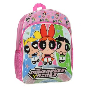 THE POWERPUFF GIRLS 2pcs/Set Blue Floral Print Transparent Fashion Backpack Powerpuff Girls Backpack Rolling Suitcase Carry On Blue  main image 2