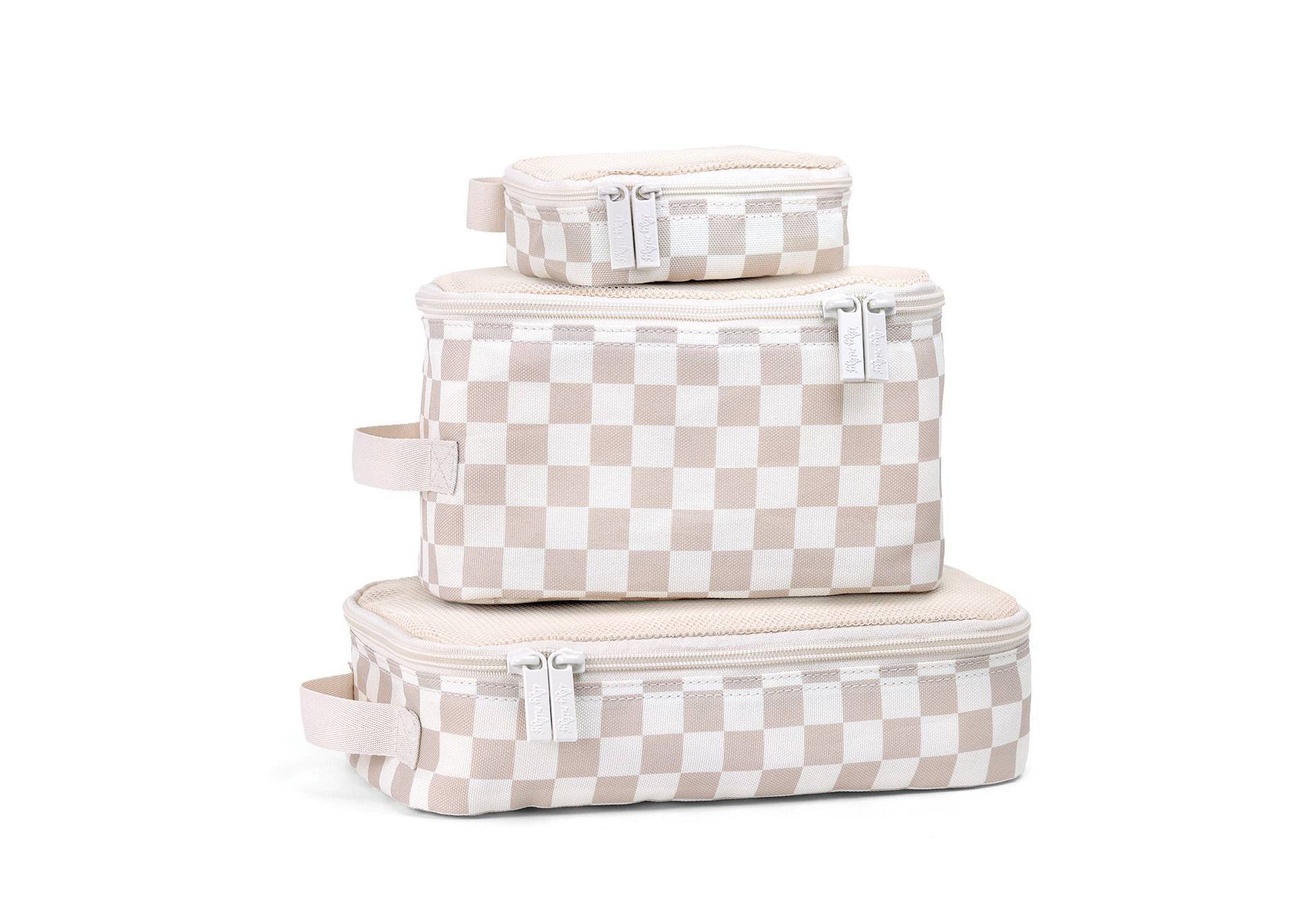 Itzy Ritzy Pack Like a Boss Packing Cubes - Taupe Checkerboard