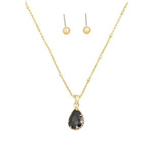 Slickblue Women's Crystal Teardrop Pendant Necklace & Small Ball Earrings, Perfect for Date Night, 16"+2", Color Options - 1 of 3