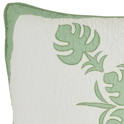 Molokai Green and Beige Cotton King Sham with Embroidery