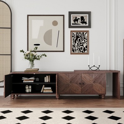 GDFStudio Mamie Modern 90" Wooden Extendable TV Stand with 2-Cabinets