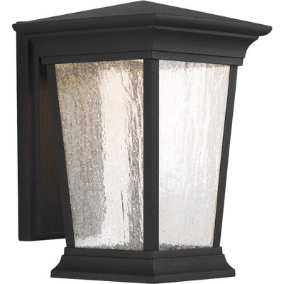 Black Aluminum LED Outdoor Wall Lantern with Textured Glass