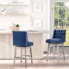 HOMCOM Bar Height Bar Stools Set of 2, 180 Degree Swivel Kitchen Island Stool, 30" Seat Height with Wood Footrests, Button Tufting - 3 of 4