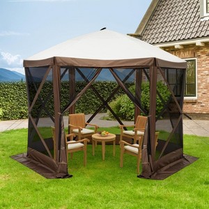 6-Sided Pop-Up Gazebo with Mosquito Netting, Adjustable Height, UV/Waterproof Canopy, Portable Shelter with Carry Bag for Patio/Garden - 1 of 4